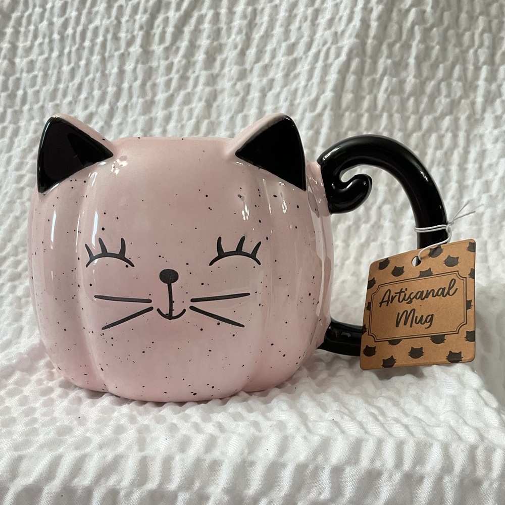Pastel Pink Pumpkin Smiling Kitty Cat Mug By Eccolo